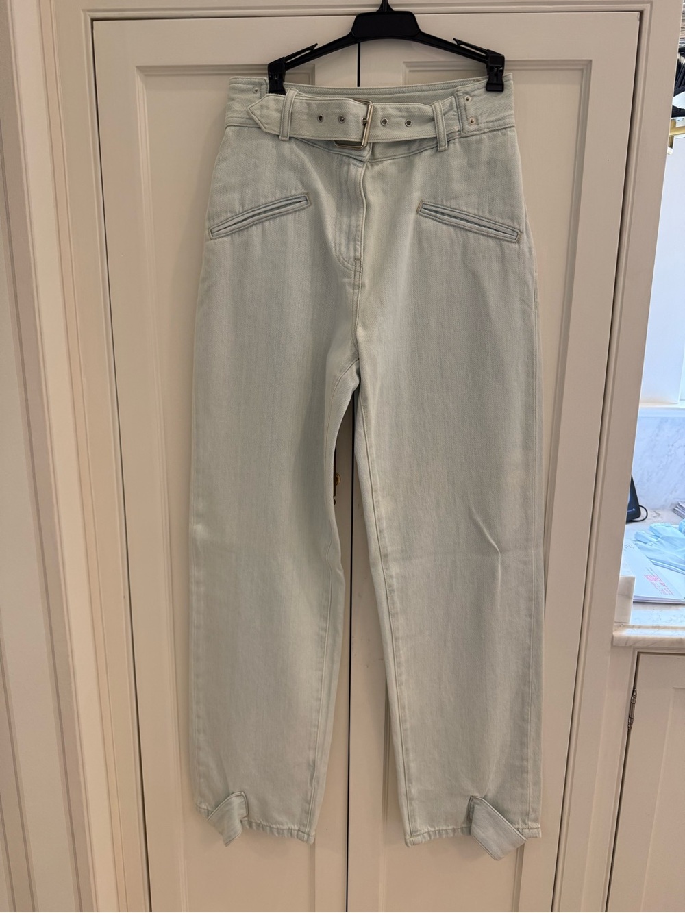 IRO Women’s High-Rise Light wash Jeans with Belt and cuffs